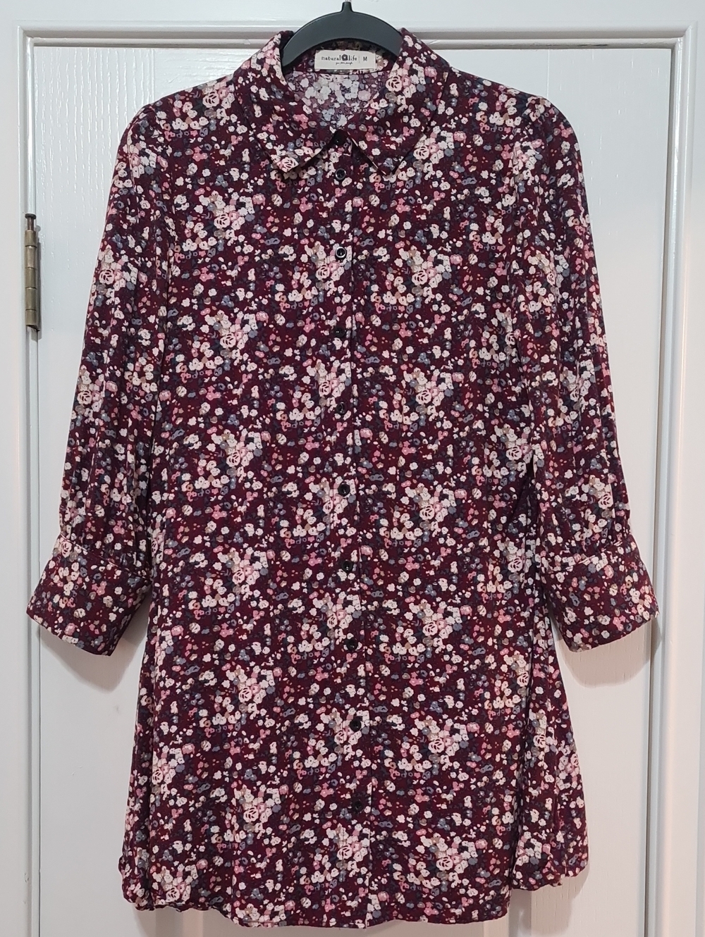 Natural Life - Burgundy Floral Button-Front Shirt Dress